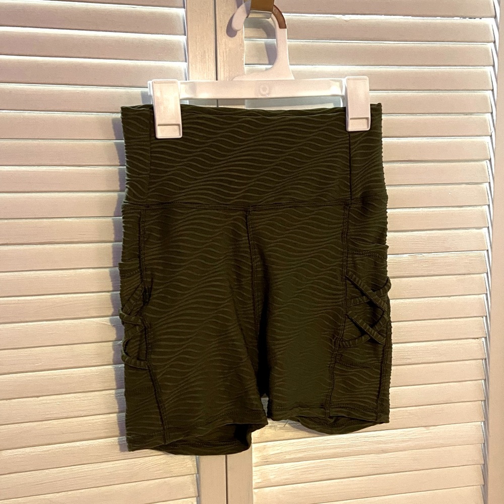 Olive Green Textured Biker Shorts
